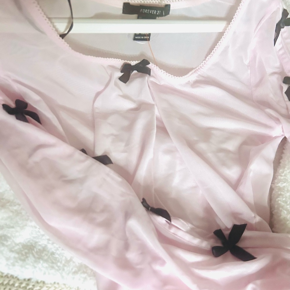 Sexy Barbie Pink Satin Chemise with Black Bow Accents